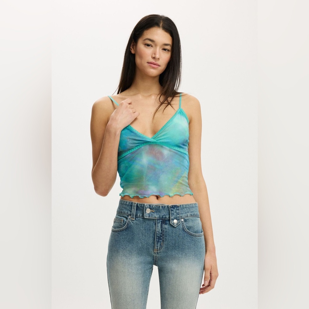 NEW Cotton On Ashley Mesh Tie-Dye Tank Top in Mirra Aqua Blurred